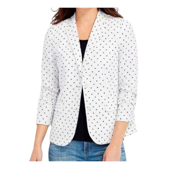 EUC Talbots linen blend white blue polkadot two button blazer Sz 4 Petite - Picture 1 of 10